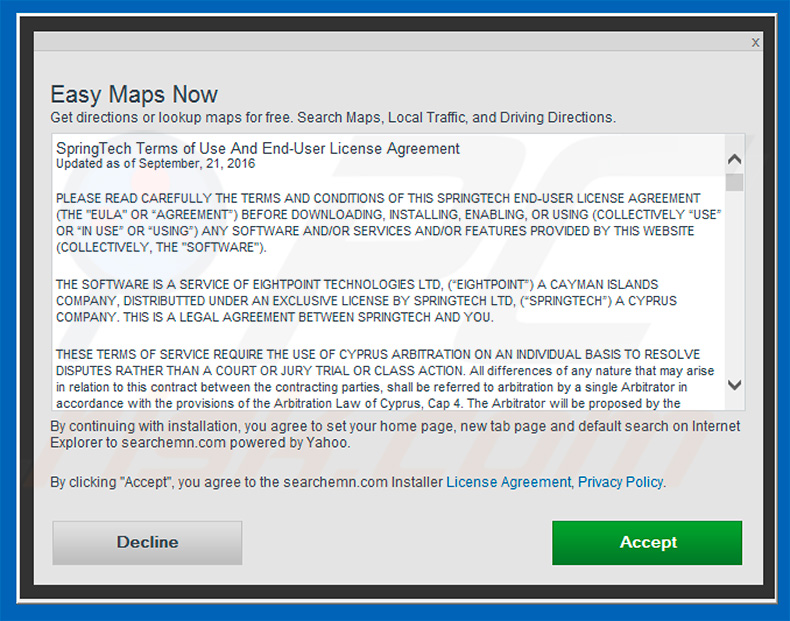 Official Easy Maps Now browser hijacker installation setup