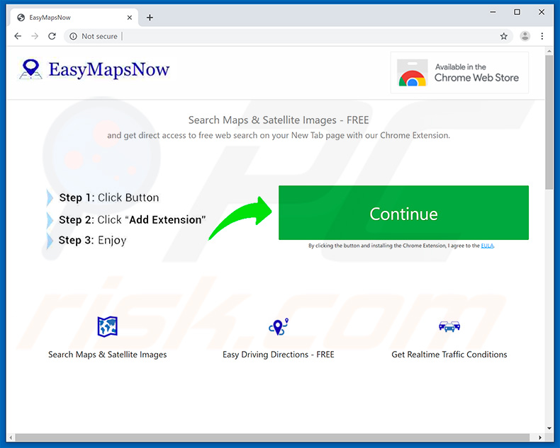 Website used to promote Easy Maps Now browser hijacker