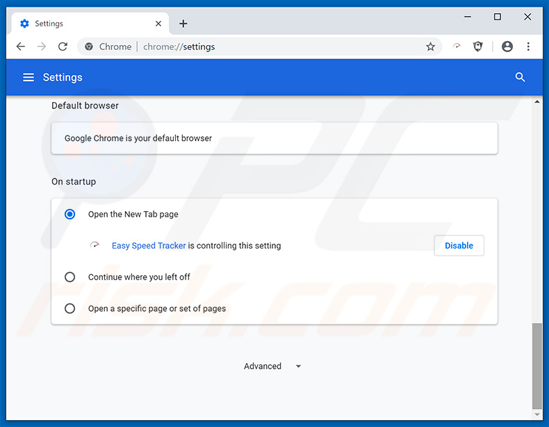 Removing search.heasyspeedtracker.com from Google Chrome homepage