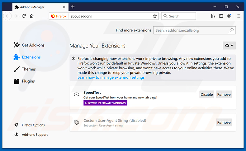 Removing search.heasyspeedtracker.com related Mozilla Firefox extensions