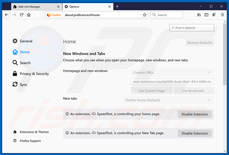 Removing search.heasyspeedtracker.com from Mozilla Firefox homepage