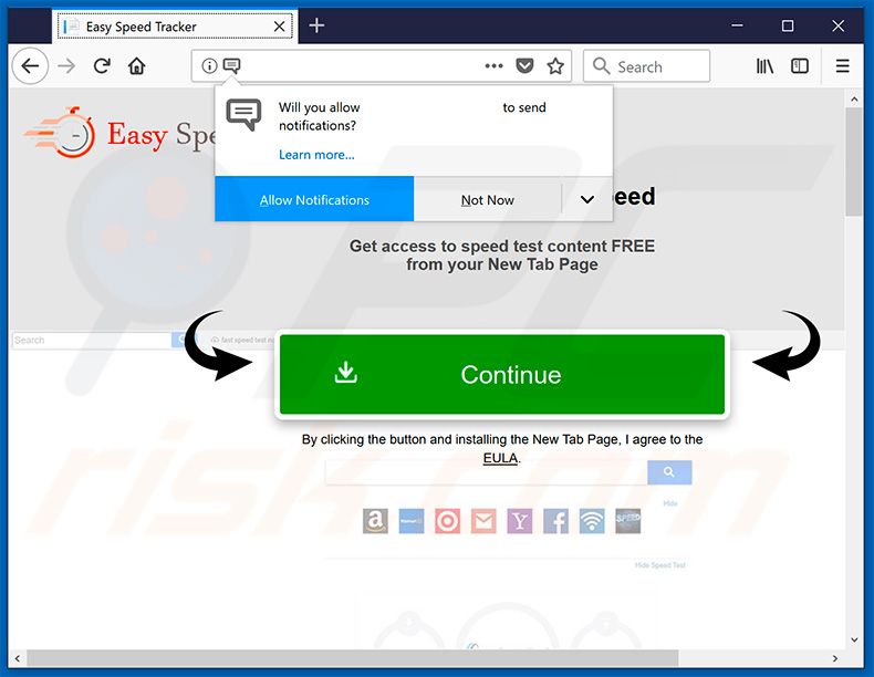 Easy Speed Tracker website asking to enable browser notifications
