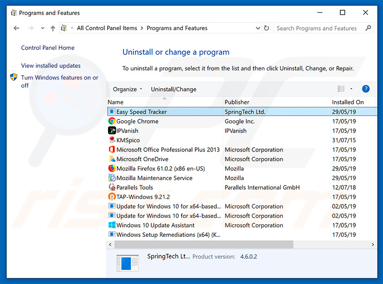 search.heasyspeedtracker.com browser hijacker uninstall via Control Panel