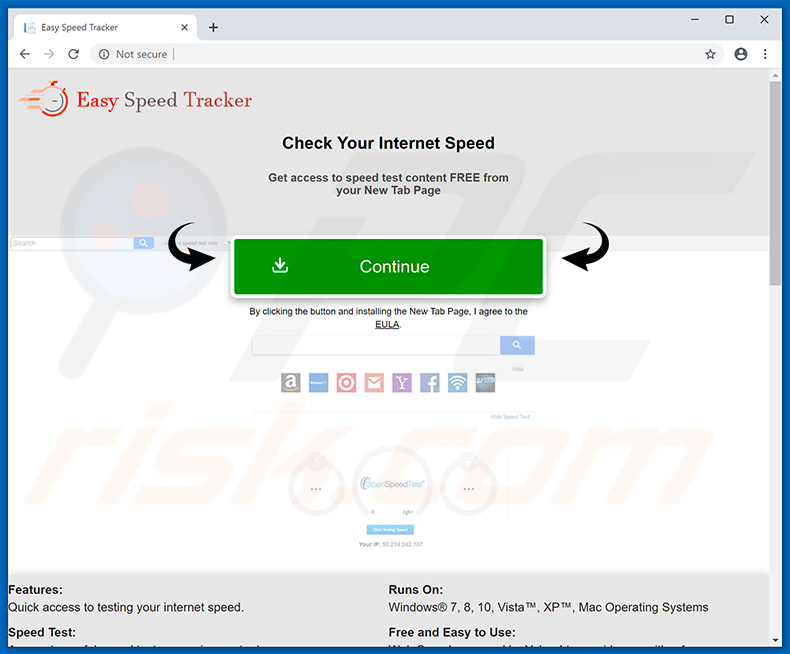 Website used to promote Easy Speed Tracker browser hijacker