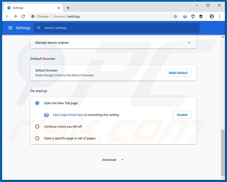 Removing search.hfastloginemailnow.com from Google Chrome homepage