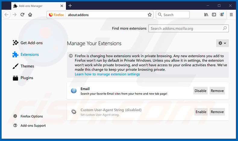 Removing search.hfastloginemailnow.com related Mozilla Firefox extensions
