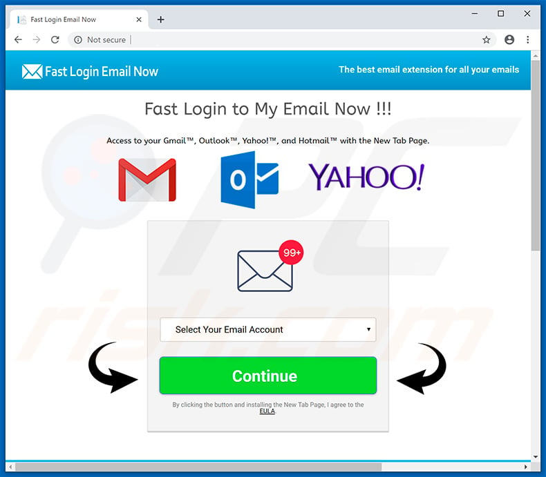 Website used to promote Fast Login Email Now browser hijacker