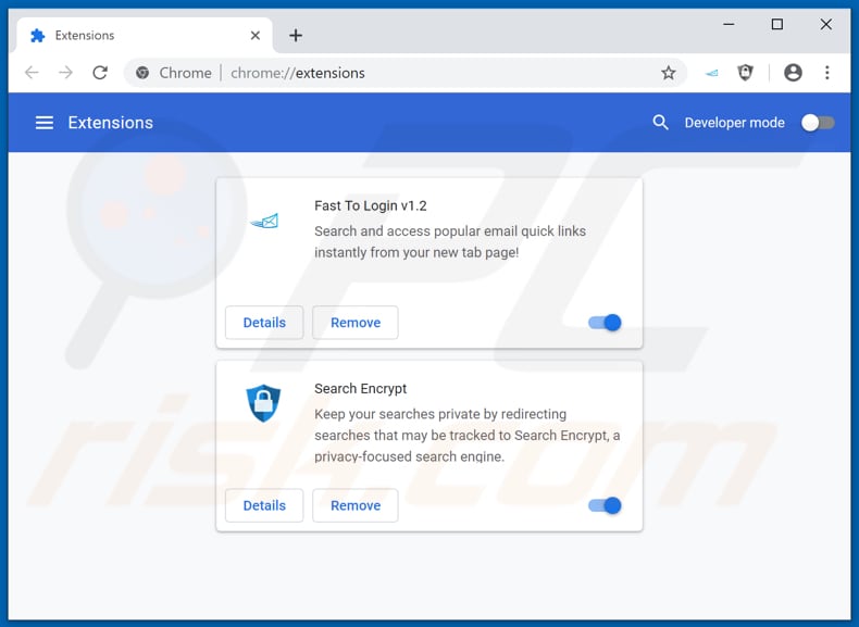 Removing search.hfasttologin.com related Google Chrome extensions