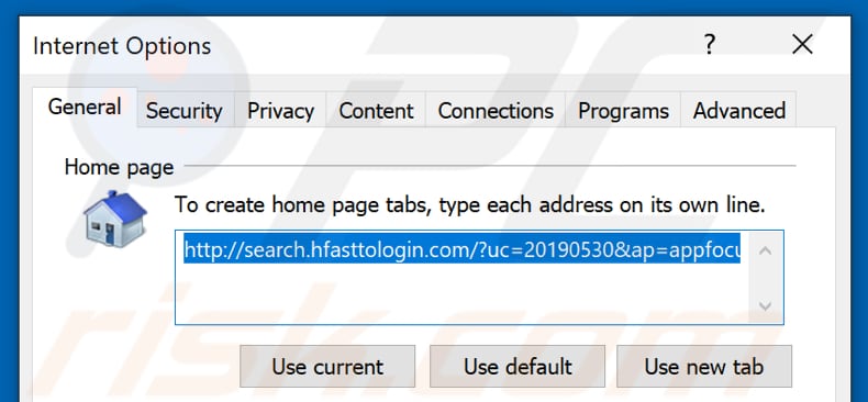 Removing search.hfasttologin.com from Internet Explorer homepage