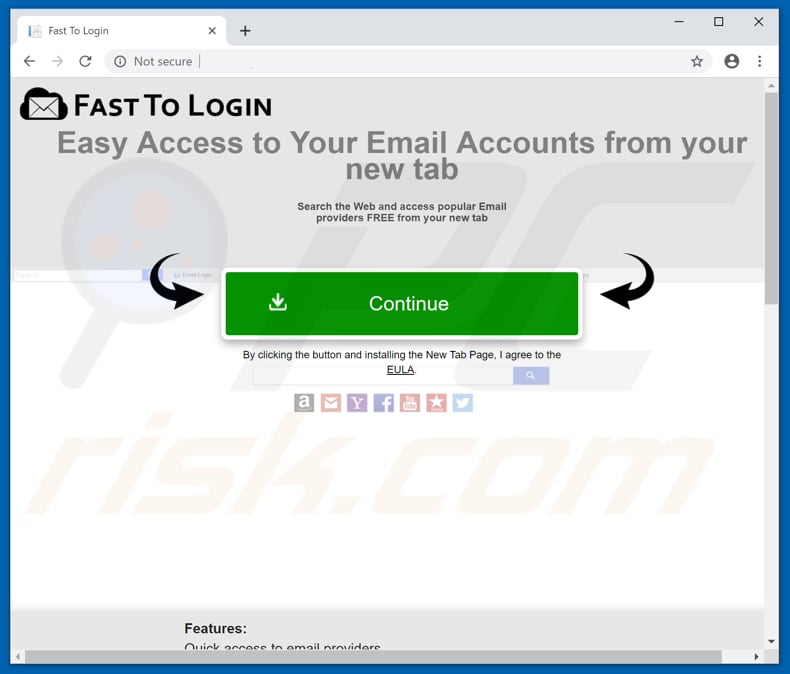 Website used to promote Fast To Login browser hijacker