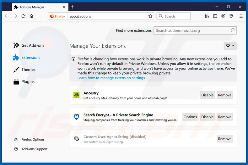Removing search.hfindmyancestry.co related Mozilla Firefox extensions