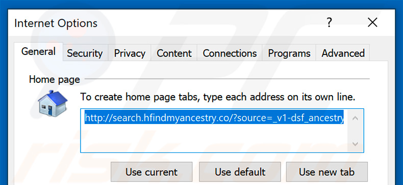 Removing search.hfindmyancestry.co from Internet Explorer homepage