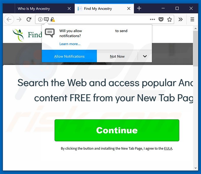 Find My Ancestry website asking to enable web browser notifications