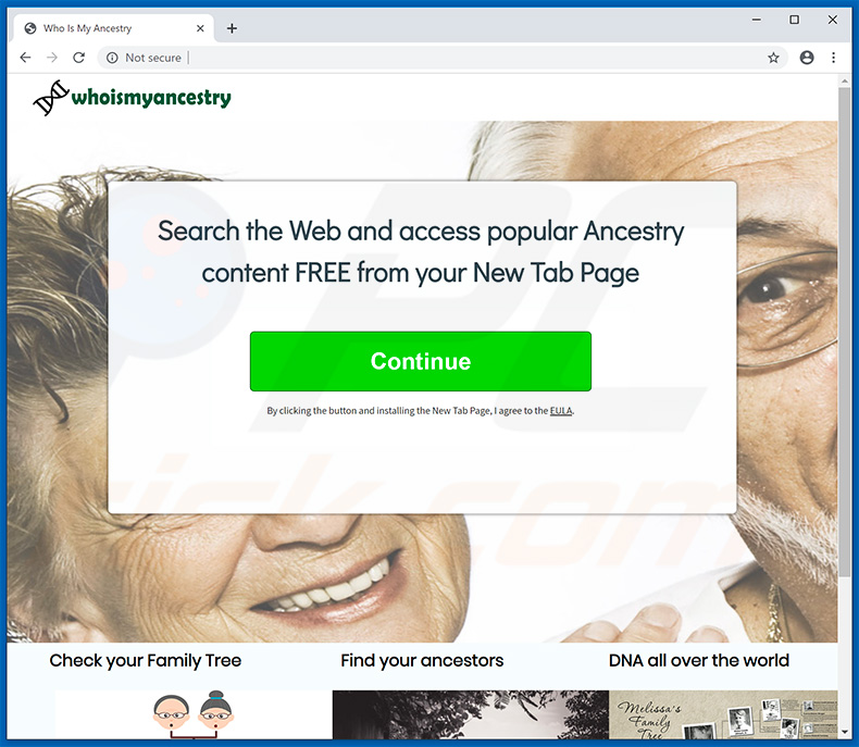 Website used to promote Find My Ancestry browser hijacker