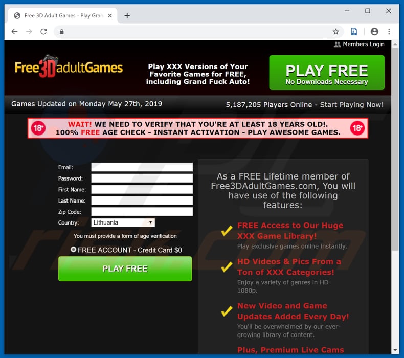 free3dadultgames.com encouraging visitors to register