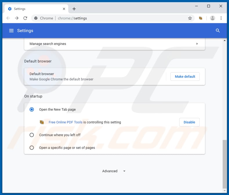 Removing freeonlinepdftools.com from Google Chrome homepage