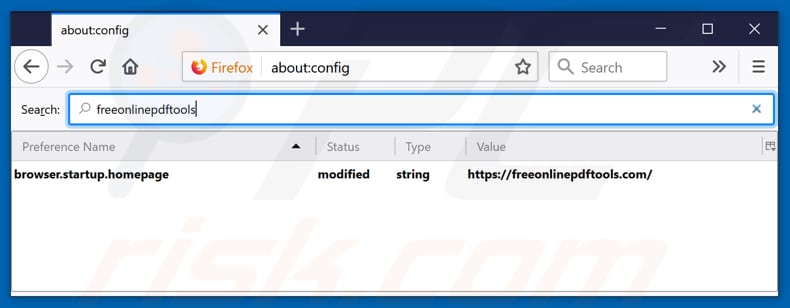 Removing freeonlinepdftools.com from Mozilla Firefox default search engine