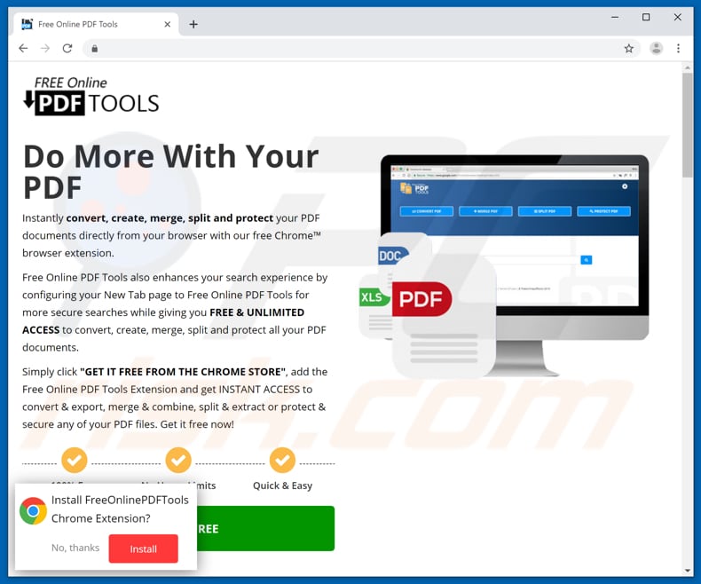Website used to promote Free Online PDF Tools browser hijacker
