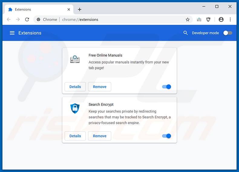 Removing search.hfreeonlinemanuals.com related Google Chrome extensions