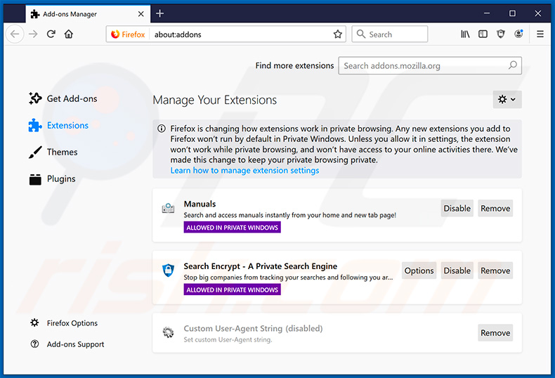 Removing search.hfreeonlinemanuals.com related Mozilla Firefox extensions