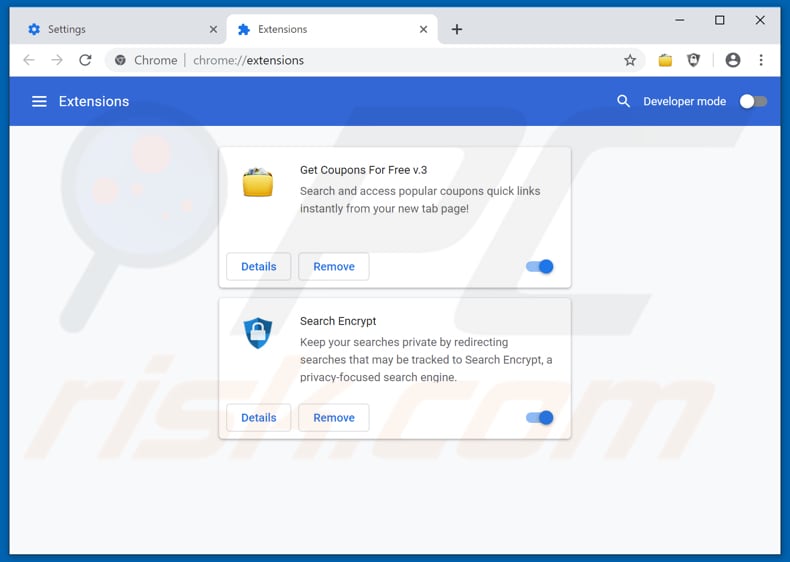 Removing search.hgetcouponsforfree.com related Google Chrome extensions