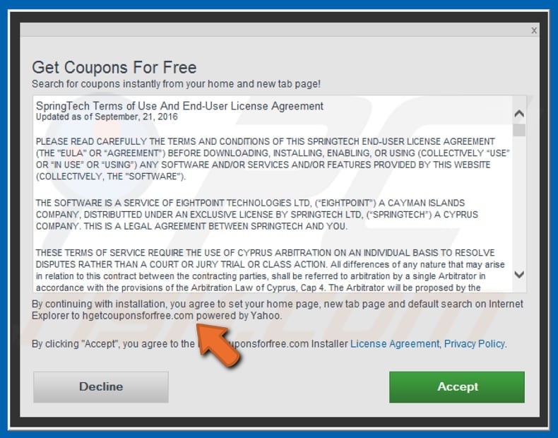 Official Get Coupons For Free browser hijacker installation setup