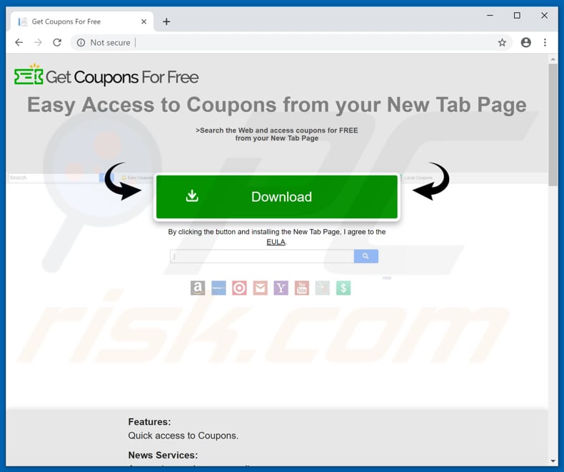 Website used to promote Get Coupons For Free browser hijacker