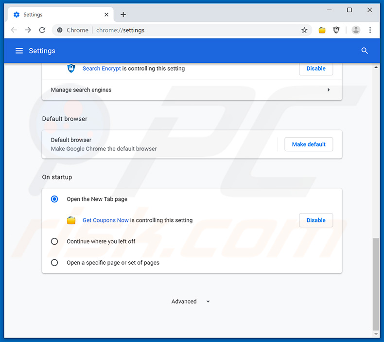 Removing search.hgetcouponsnow.com from Google Chrome homepage