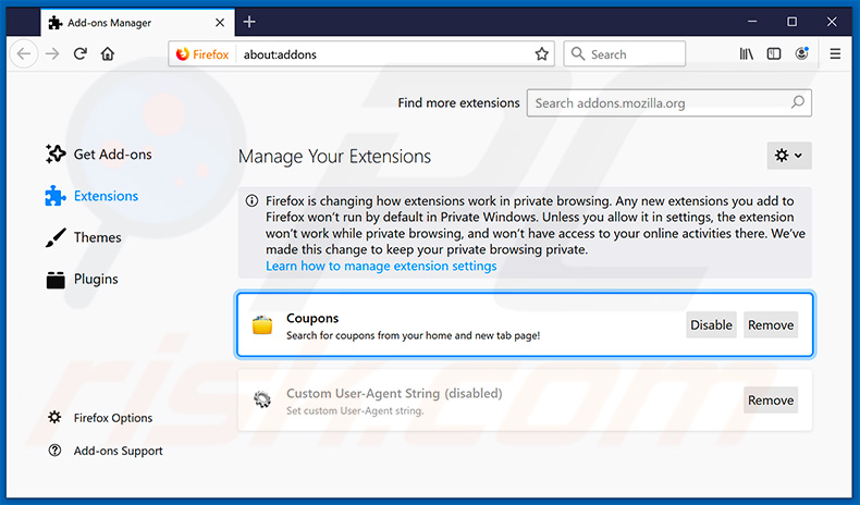 Removing search.hgetcouponsnow.com related Mozilla Firefox extensions