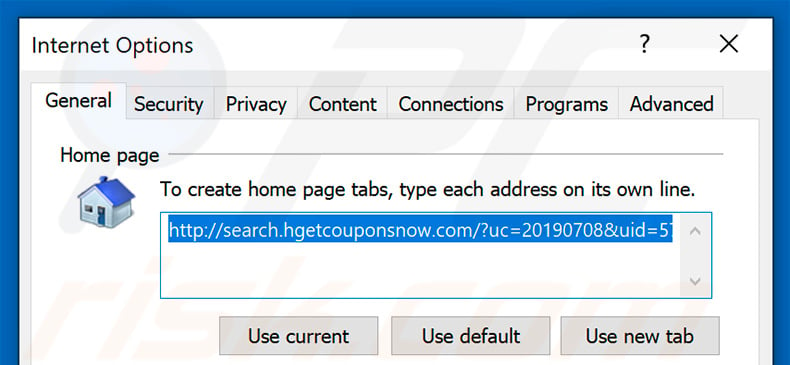 Removing search.hgetcouponsnow.com from Internet Explorer homepage