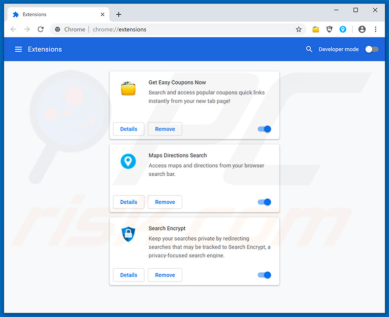 Removing search.hgeteasycouponsnow.com related Google Chrome extensions