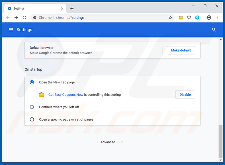 Removing search.hgeteasycouponsnow.com from Google Chrome homepage