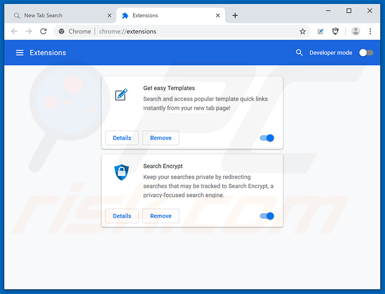 Removing search.hgeteasytemplates.com related Google Chrome extensions