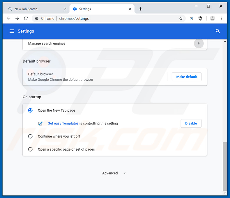 Removing search.hgeteasytemplates.com from Google Chrome homepage