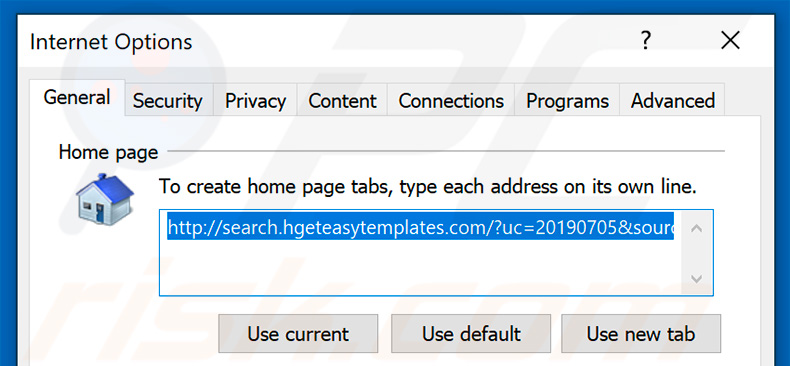 Removing search.hgeteasytemplates.com from Internet Explorer homepage
