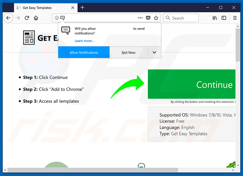 Get Easy Templates website asking to enable browser notifications