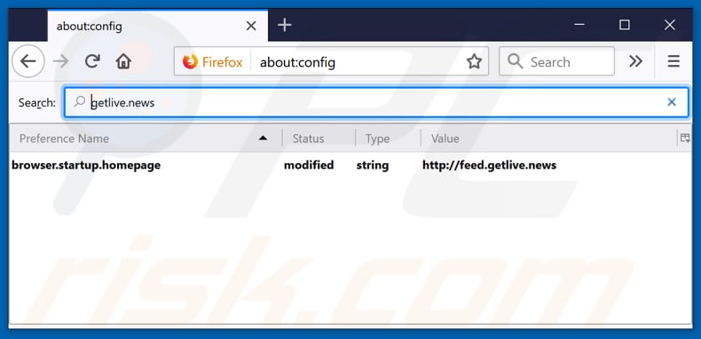 Removing feed.getlive.news from Mozilla Firefox default search engine