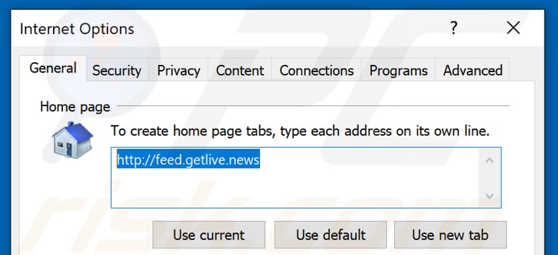 Removing feed.getlive.news from Internet Explorer homepage