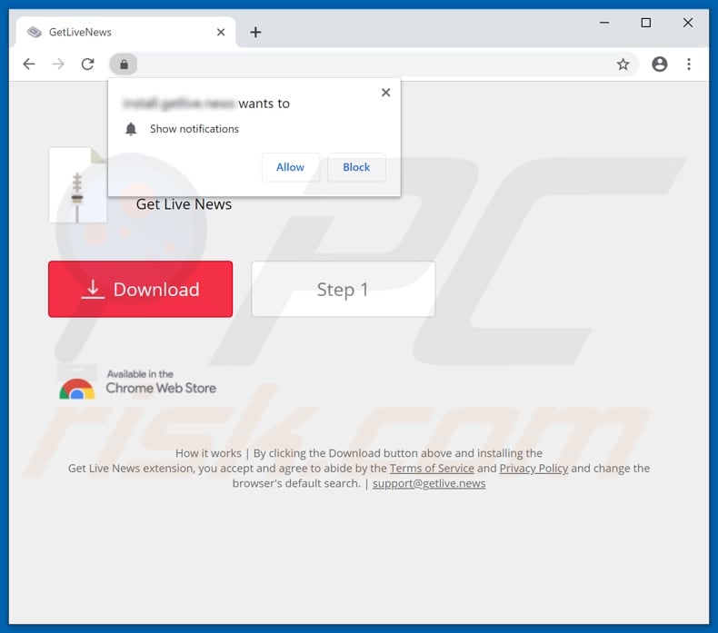 Website used to promote Get Live News browser hijacker