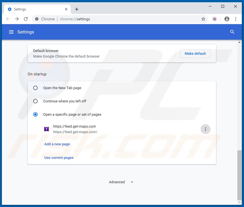 Removing feed.get-maps.com from Google Chrome homepage