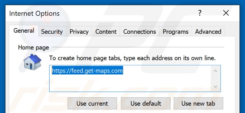 Removing feed.get-maps.com from Internet Explorer homepage
