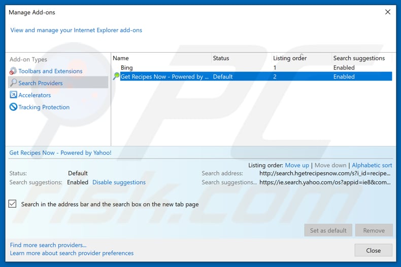 Removing freeonlinepdftools.com from Internet Explorer default search engine