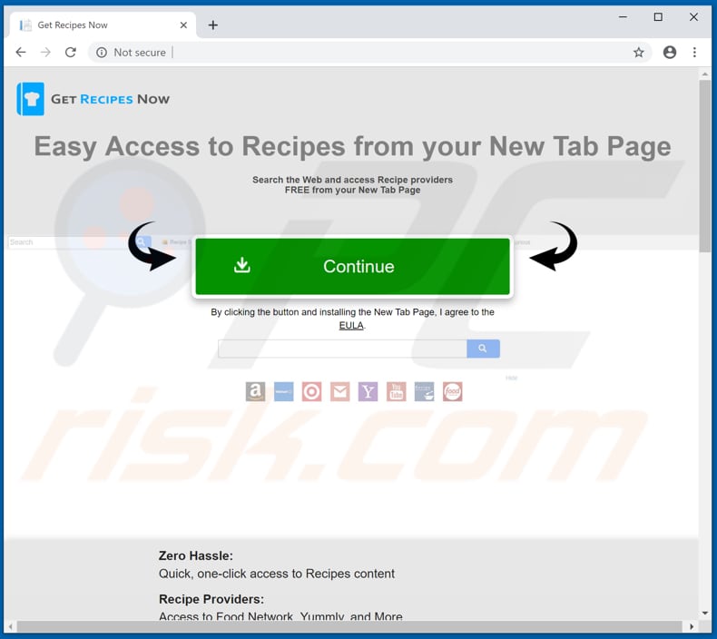 Website used to promote Get Recipes Now browser hijacker
