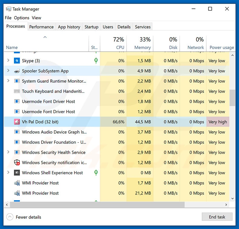 Hermes 2.1 ransomware process in Windows Task Manager