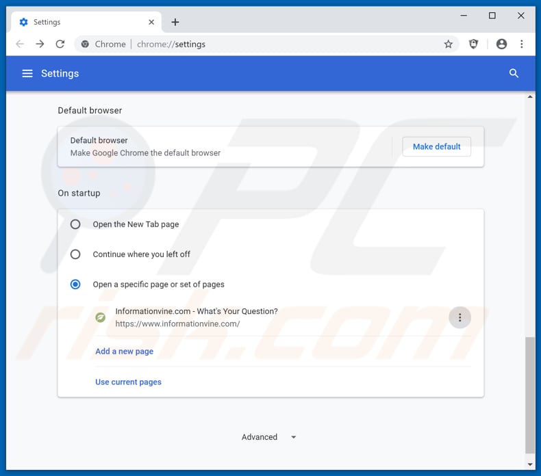 Removing informationvine.com from Google Chrome homepage