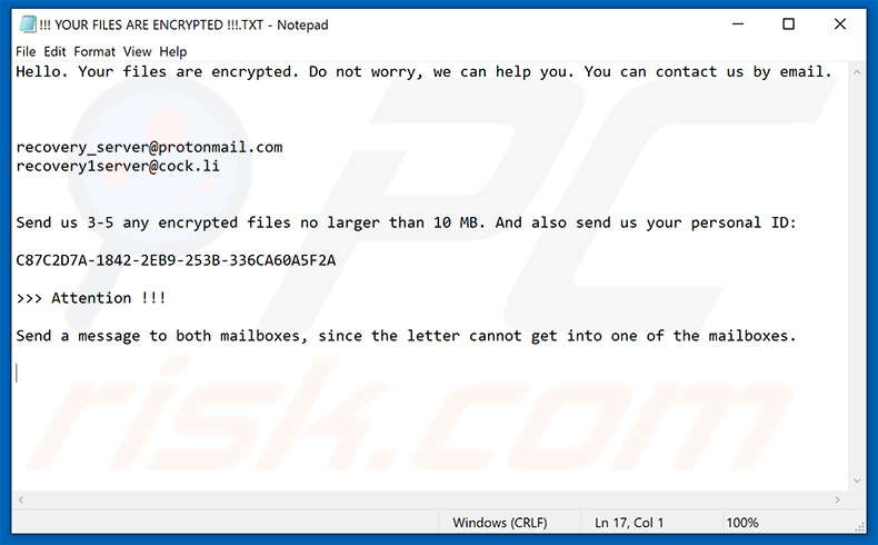 Updated Jamper ransomware text file