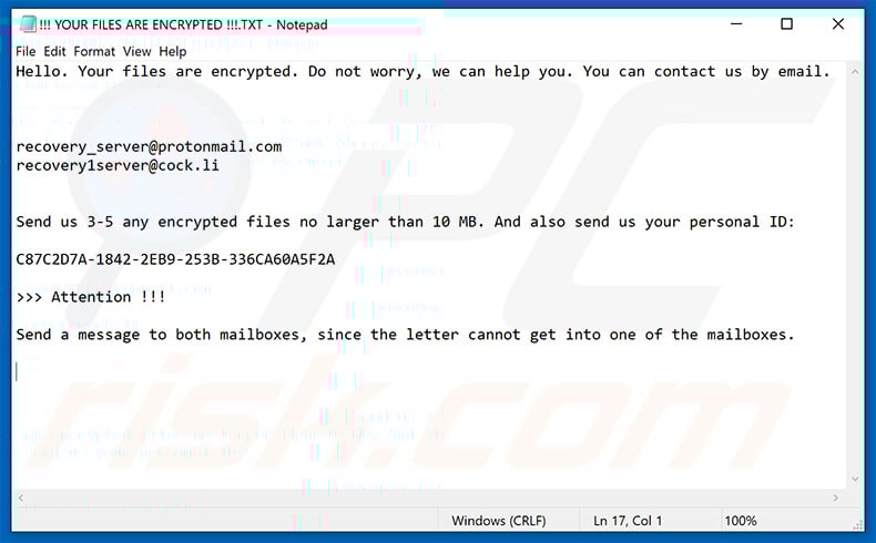Updated Jamper ransomware text file