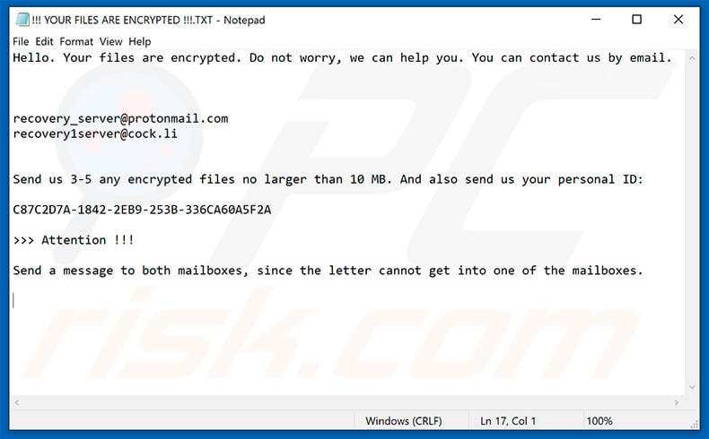 Updated Jamper ransomware text file