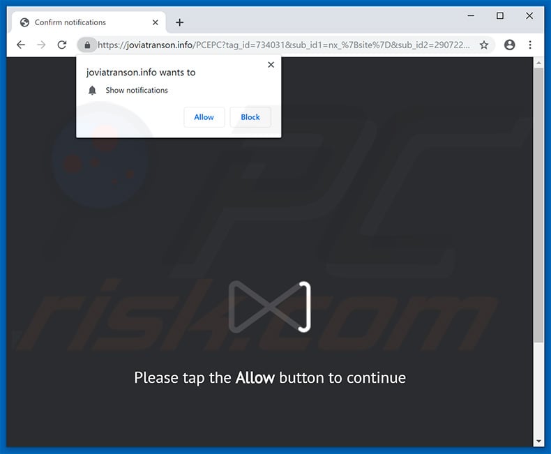 joviatranson[.]info pop-up redirects