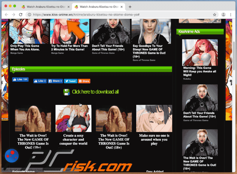 Kissanime website appearance (GIF)